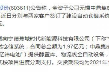 中鼎集成与宁德蕉城时代、亿纬电池签订项目合同